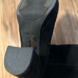 Black suede high boots, size 8.